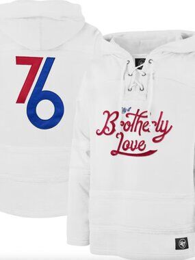 47 Brand Philadelphia 76ers White Hoodie Sweatshirt - Large